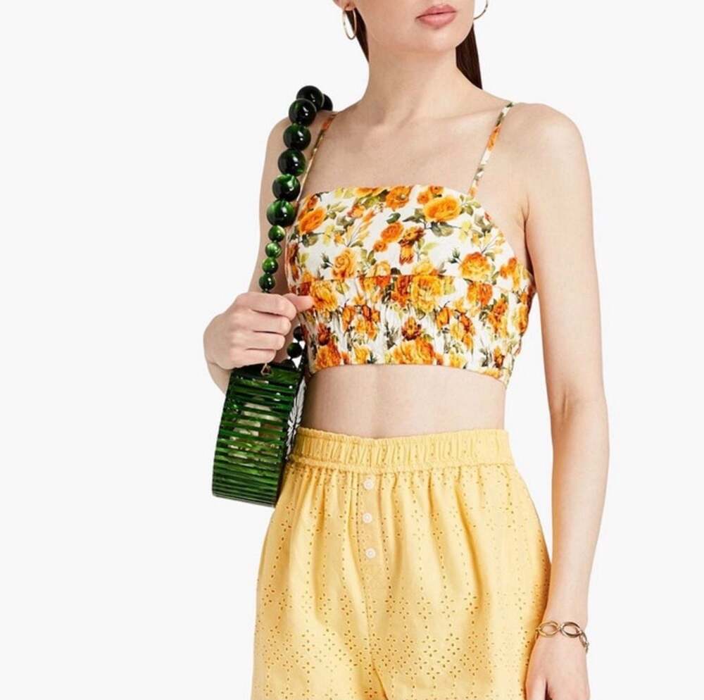 Onia Women's Yellow Orange Floral Print Crop Top Camisole Size M - Picture 3 of 9